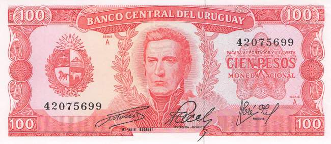 Uruguay 100 Pesos p47a-9 1967